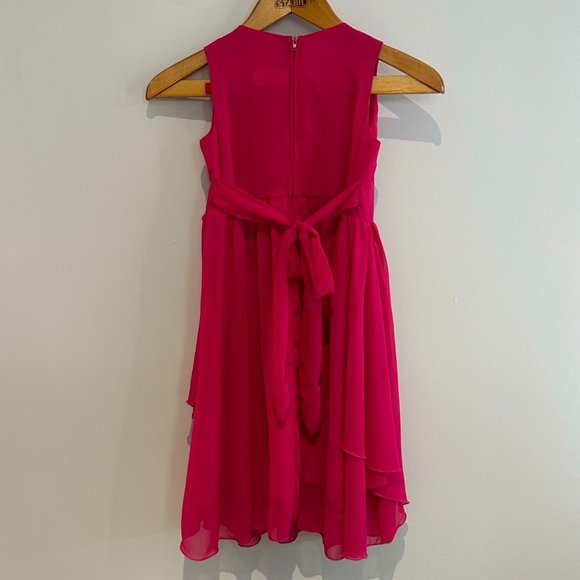 Girls Fuchsia dress Chiffon with asymetric Ruffle - Picture 6 of 12